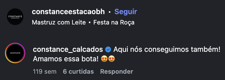 Comentário do perfil verificado constance_calcados: Aqui nós conseguimos também! Amamos essa bota!